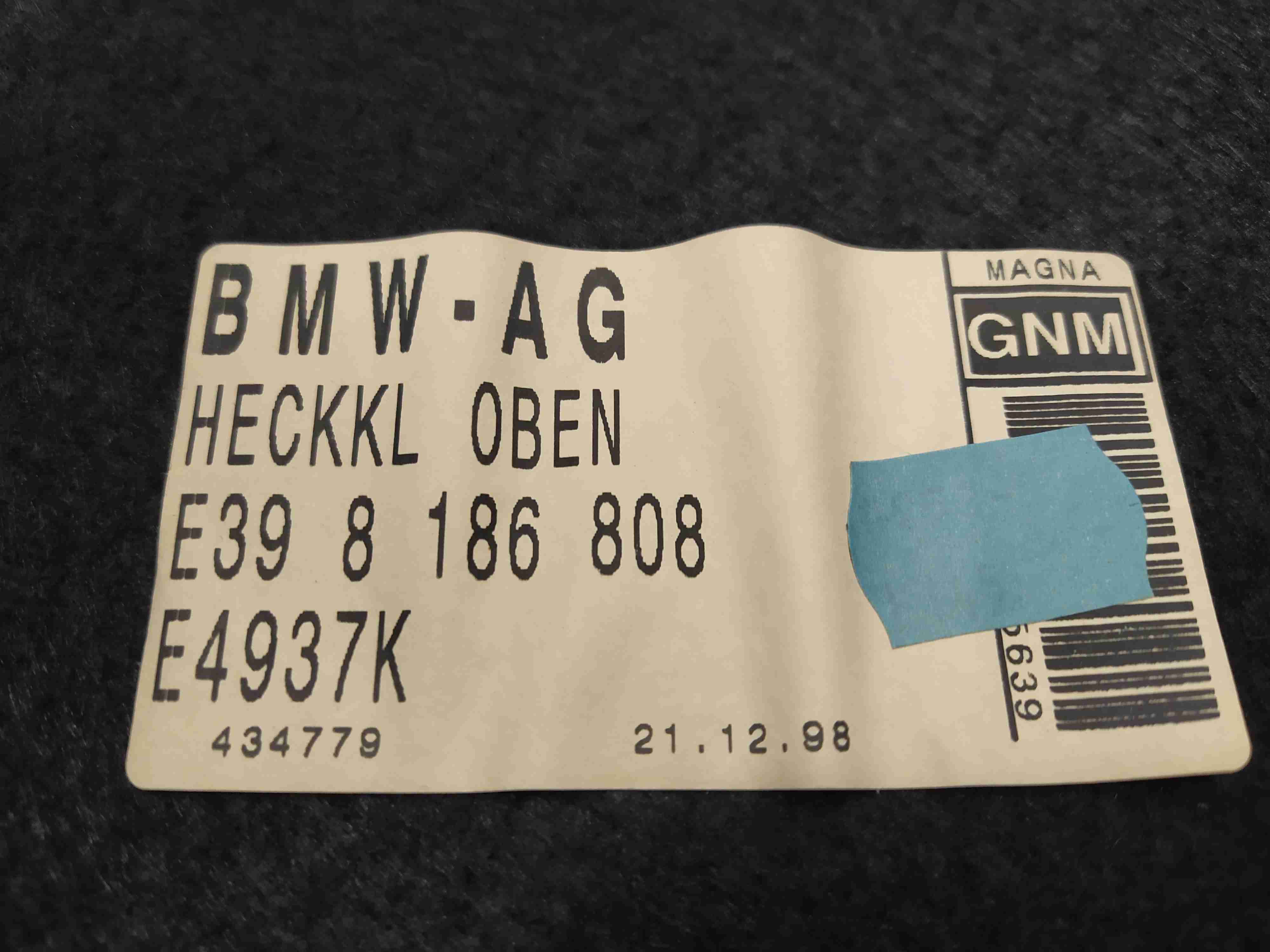 Обшивка крышки багажника BMW 5-Series (E39) купить в Беларуси